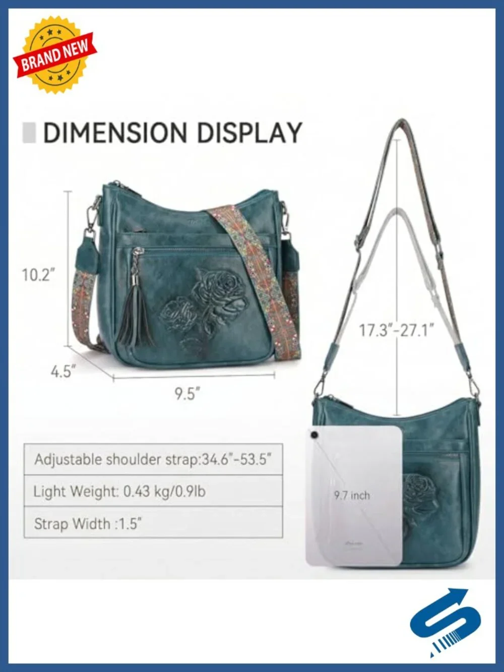 Vegan Leather Hobo Crossbody Bag with Embossed Floral Pattern